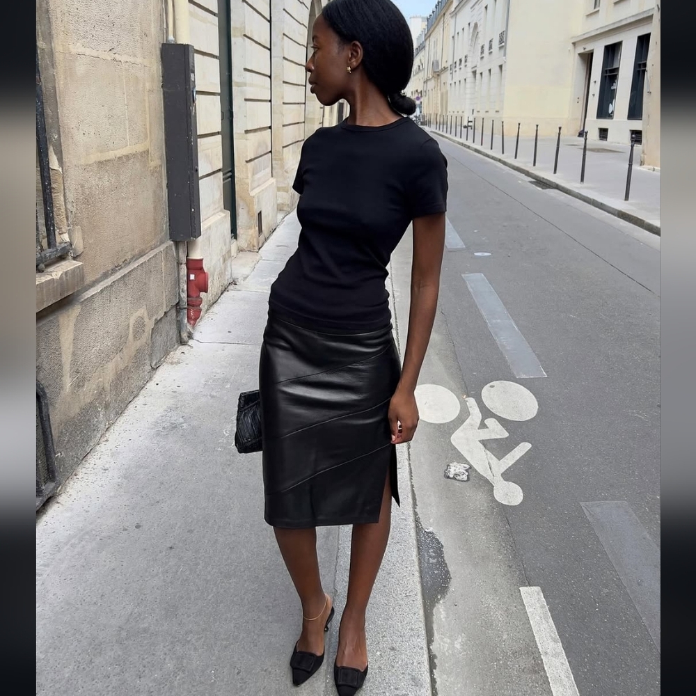 Vtg Leather Pencil Skirt
